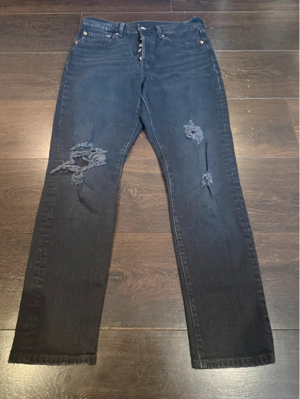 Levi’s 501 S Button Fly Men’s Black Jeans 28x28 Distressed 217